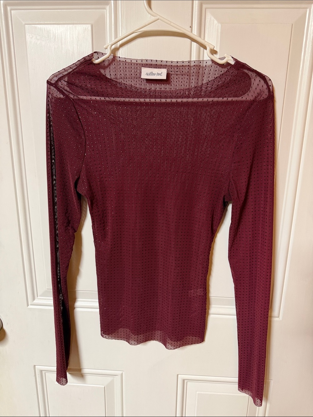 Willow & root Burgundy Sheer Mesh Long-Sleeve Top